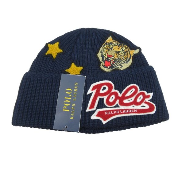 Polo Ralph Lauren Other - Polo Ralph Lauren Patch RL Tiger Navy Blue Skull Beanie Cap One Size NEW